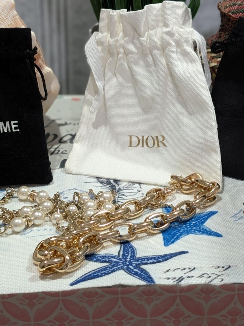 Vintage Chunky Gold & Pearl Nautical Jewelry Set - 3 Pieces